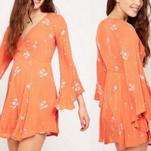 Free People Orange floral bell sleeve mini dress size 8